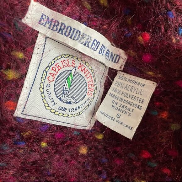 Vintage 90s Cape Isle Knitters Fuzzy Mohair Confetti Cardigan Sweater slouchy S - Picture 9 of 11